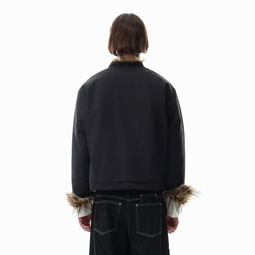 Faux Fur Trim Stand Collar Padded Jacket – Relaxed Fit Men's Winter Coat