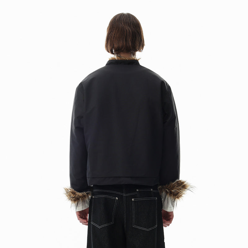 Faux Fur Trim Stand Collar Padded Jacket – Relaxed Fit Men's Winter Coat