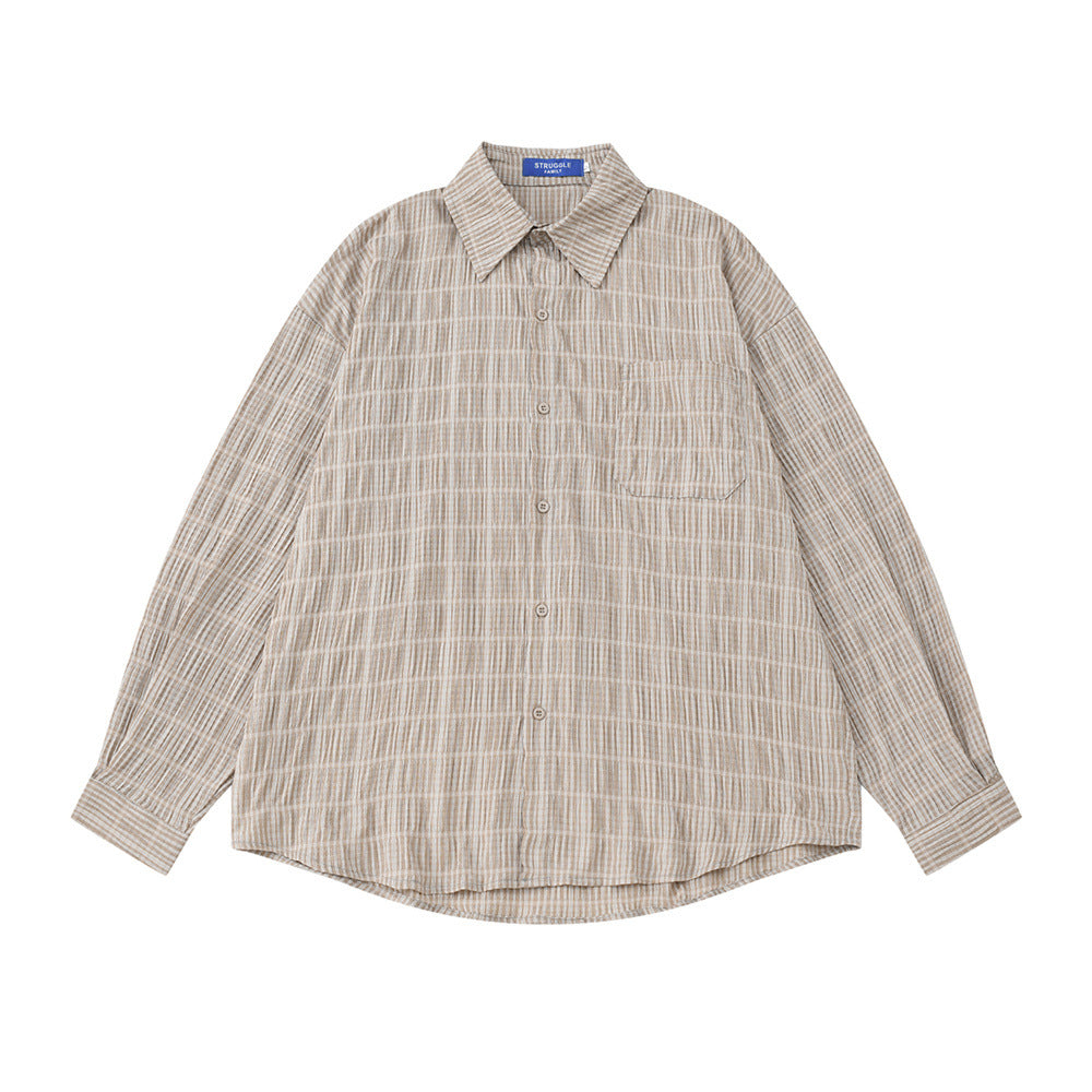 Men's Plaid Textured Long-Sleeve Oversized Button-Up Shirt