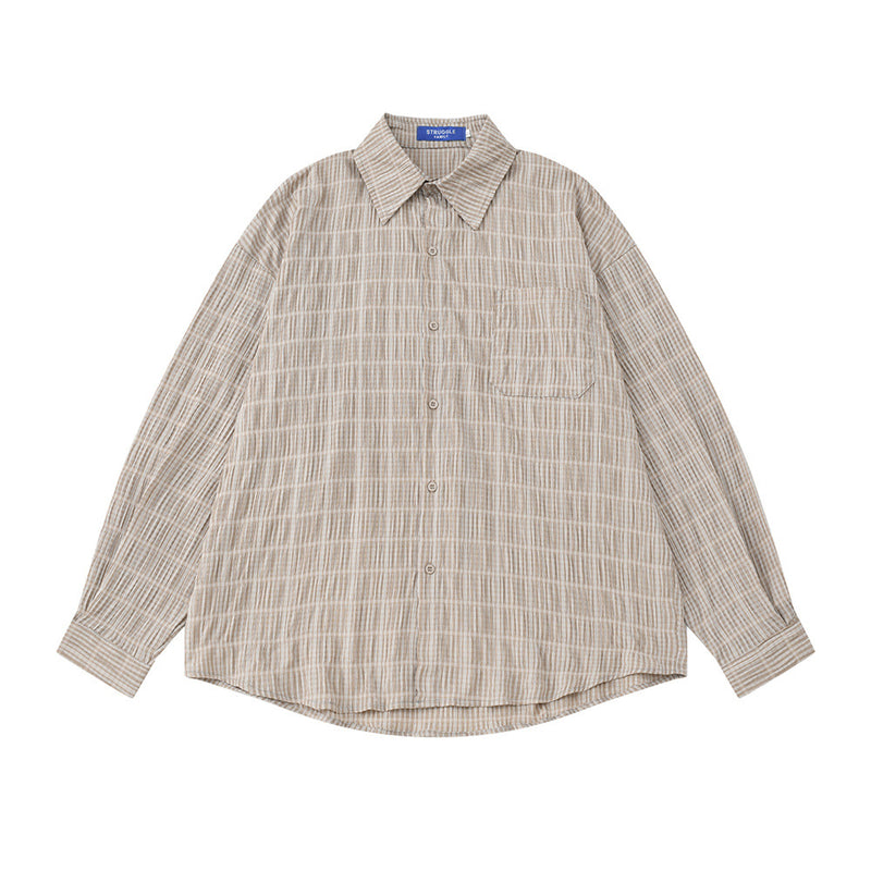 Men's Plaid Textured Long-Sleeve Oversized Button-Up Shirt