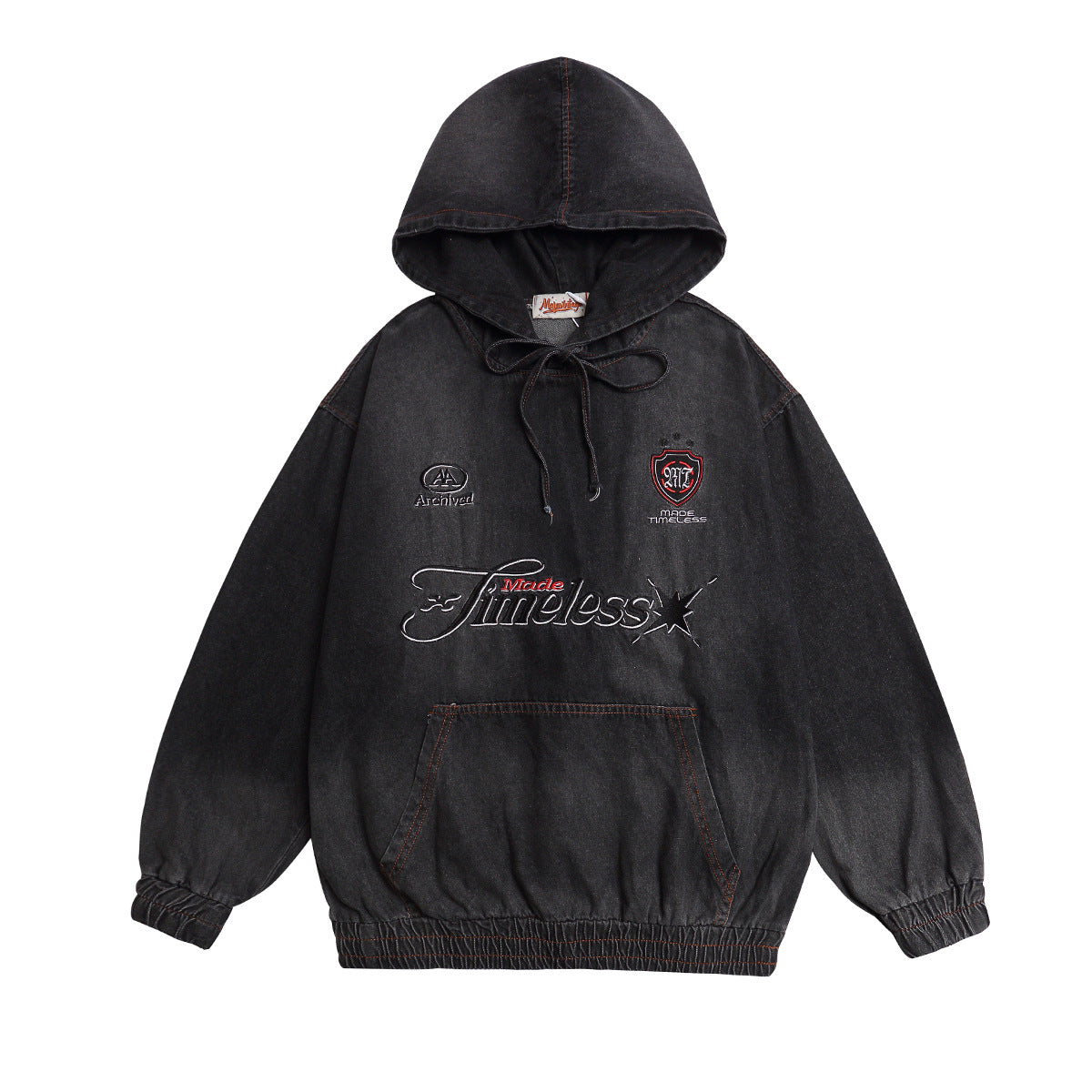 Denim Hoodie Vintage Washed Made Timeless Embroidery Oversized Fit