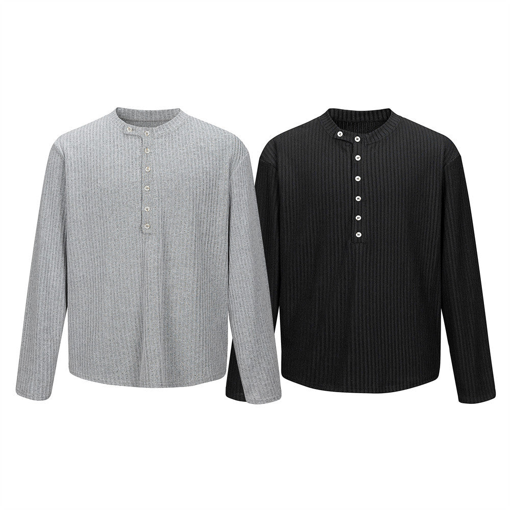 Men's Long Sleeve Ribbed Henley Shirt – Relaxed Fit Half-Button Top