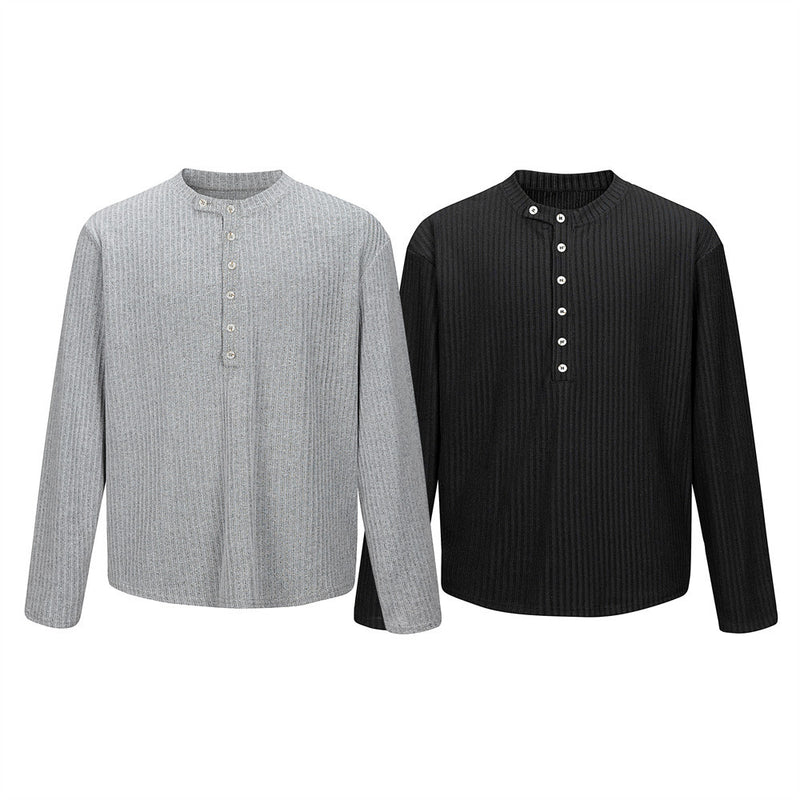 Men's Long Sleeve Ribbed Henley Shirt – Relaxed Fit Half-Button Top