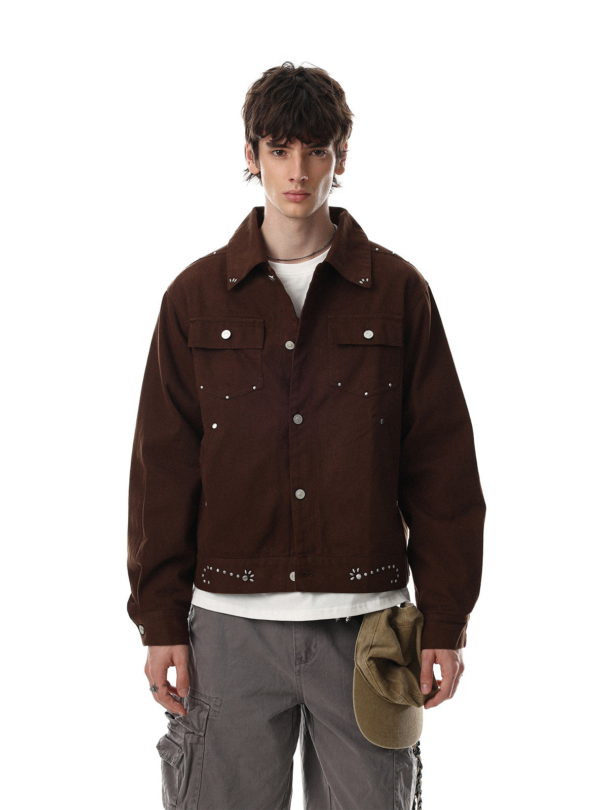 Blouson bomber court en suédine avec éléments métalliques – Style streetwear punk