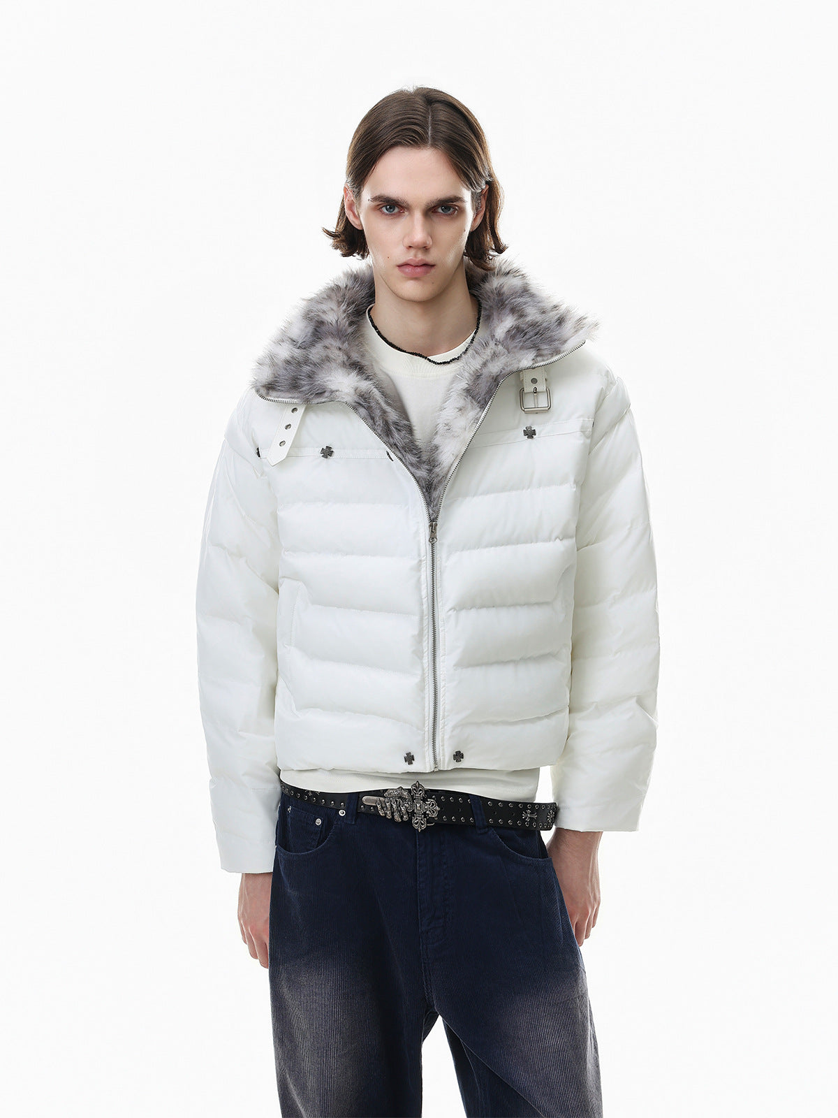 Cropped Puffer Jacket with Hood & Fur Collar – Cross Hardware, American Street