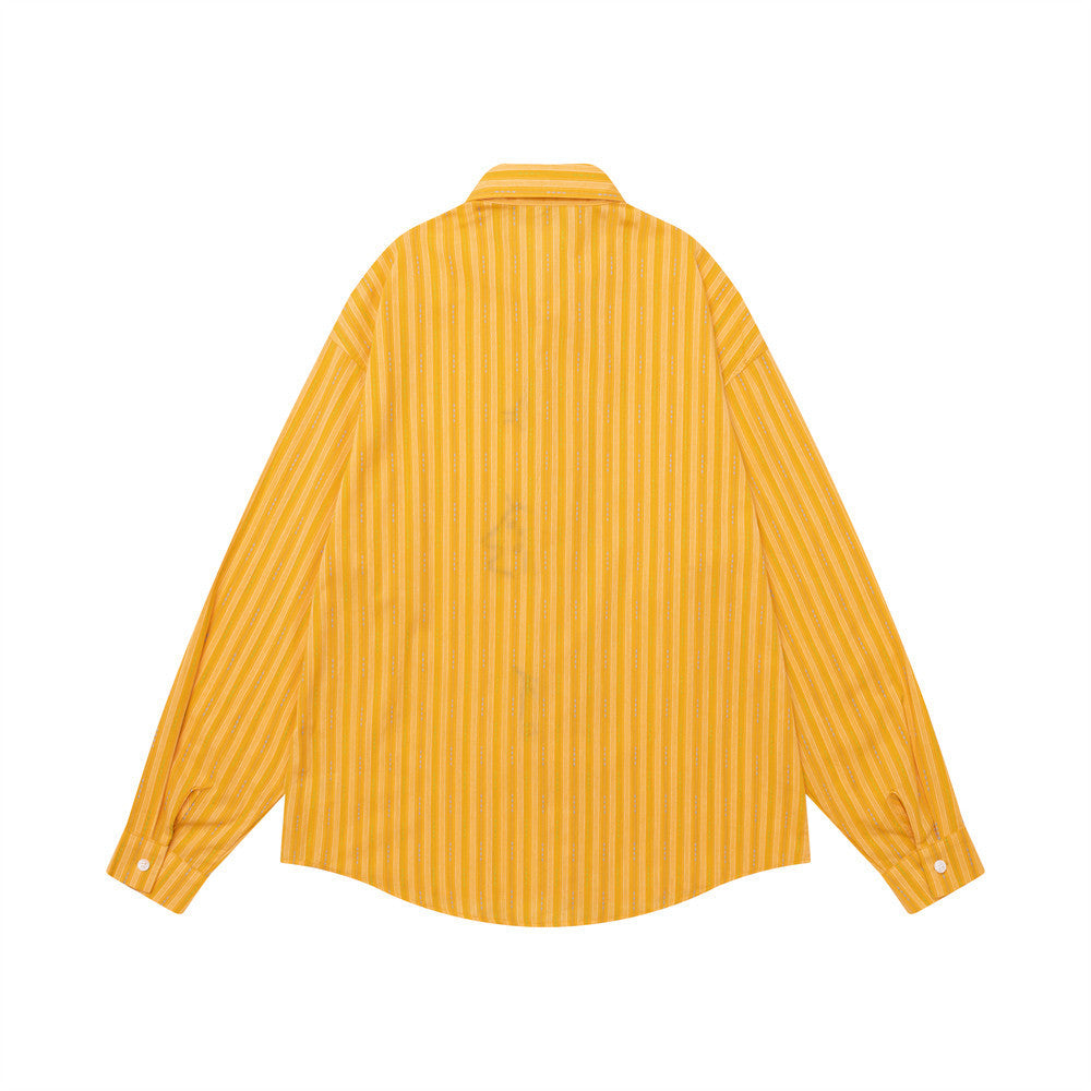 Camisa oversize de rayas con bordado de gato cartoon y detalles de lazos