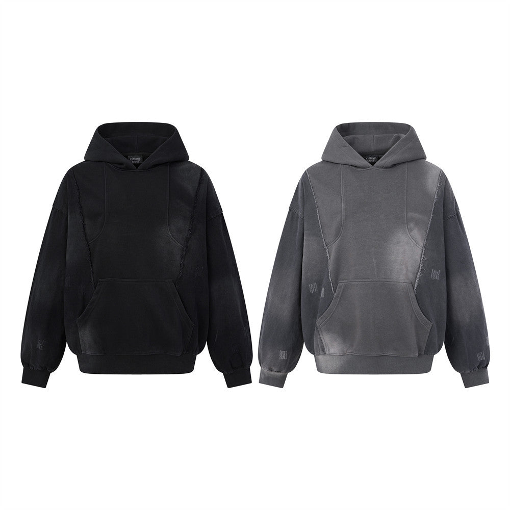 Hoodie oversize à enfiler, patchwork déconstruit, délavé et usé