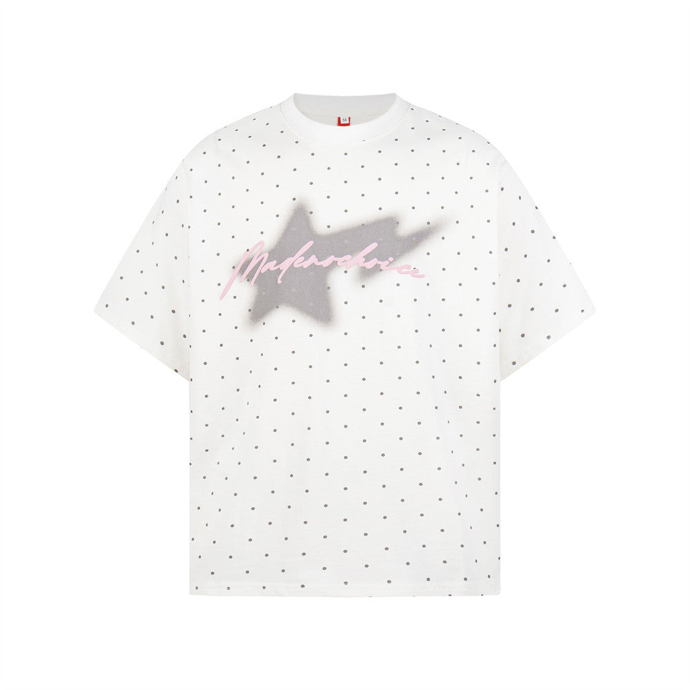 Polka Dot Star Graphic Oversized T-Shirt | Streetwear Crew Neck Tee