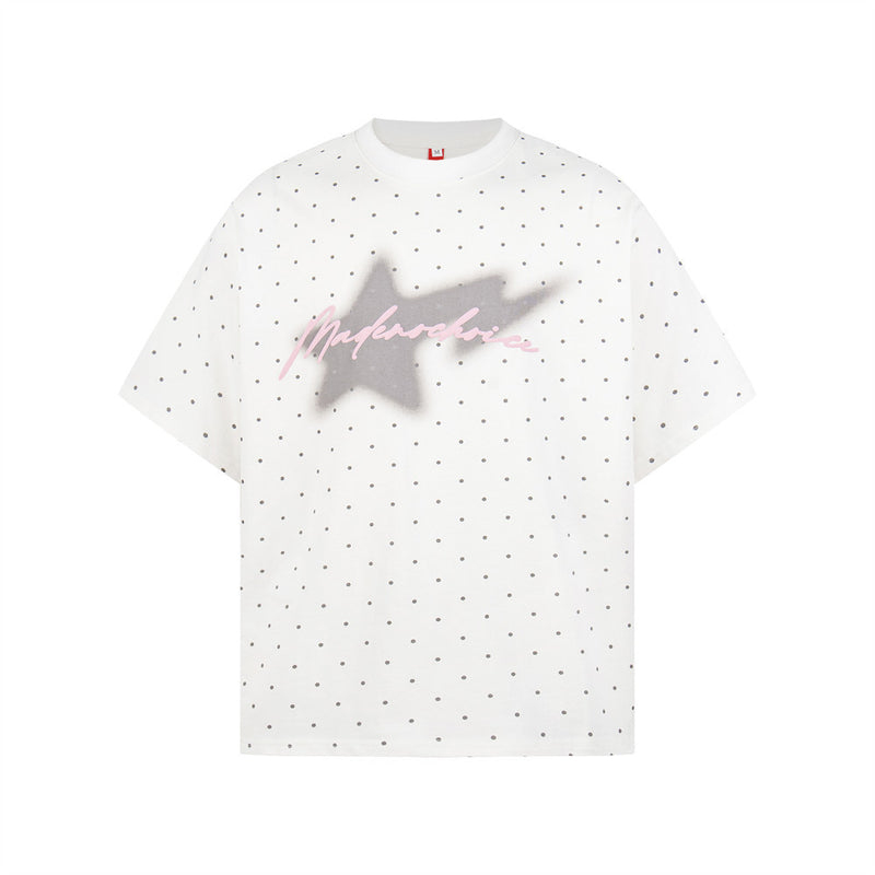 Polka Dot Star Graphic Oversized T-Shirt | Streetwear Crew Neck Tee