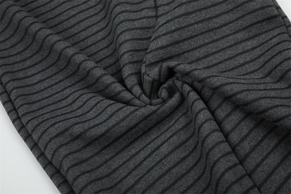 Pantalón de Pierna Ancha a Rayas para Hombre con Cintura de Cordón y Botones Cruzados