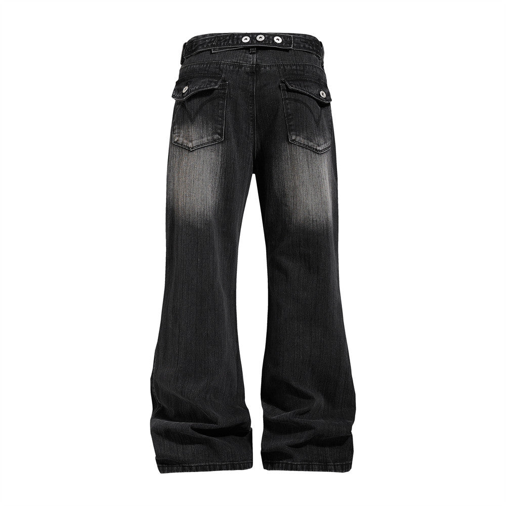 Men's Washed Distressed Flare Jeans – Wide Leg Relaxed Fit Denim