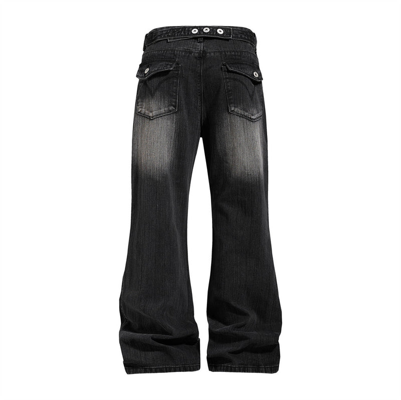 Men's Washed Distressed Flare Jeans – Wide Leg Relaxed Fit Denim