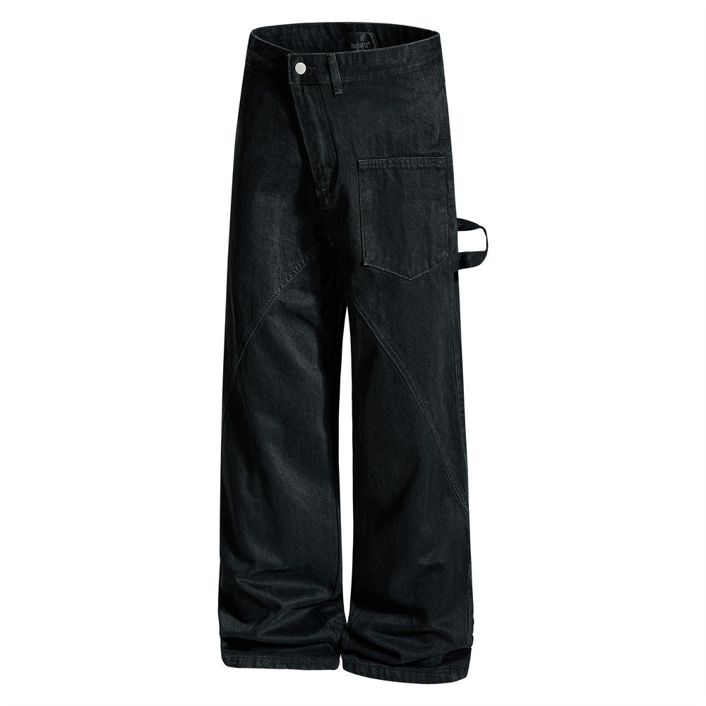 Wide-Leg-Carpenter-Jeans – Herrenjeans aus gewaschenem Denim mit asymmetrischer Knopfleiste und Utility-Details