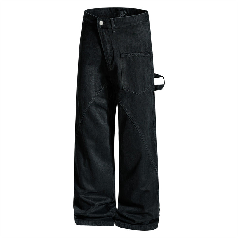 Wide-Leg-Carpenter-Jeans – Herrenjeans aus gewaschenem Denim mit asymmetrischer Knopfleiste und Utility-Details