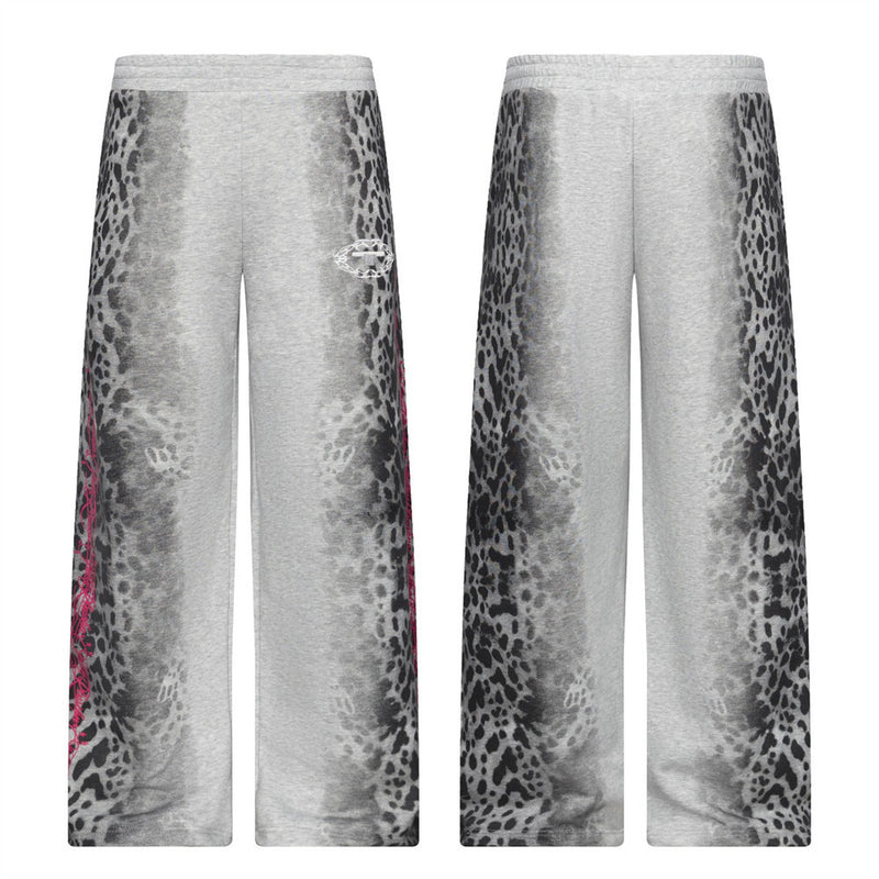 Pantalones de chándal punk de pierna ancha con estampado de leopardo degradado – Corte relajado para hombre
