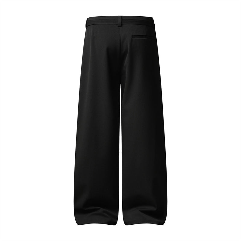 Men's Wide-Leg Dress Pants – Black Button-Fly Pleated Trousers with Belt