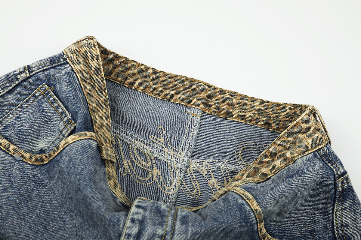 Vaqueros baggy de pierna ancha con cinturilla de leopardo – Corte recto tipo barril