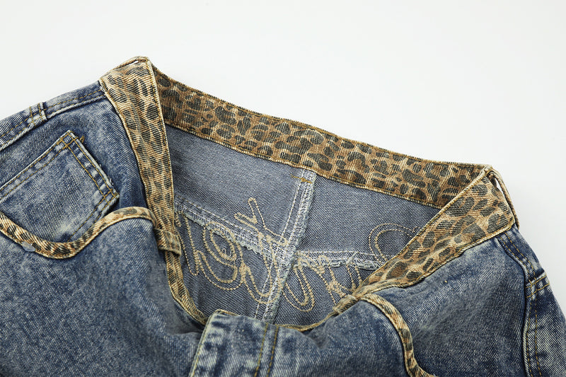 Vaqueros baggy de pierna ancha con cinturilla de leopardo – Corte recto tipo barril