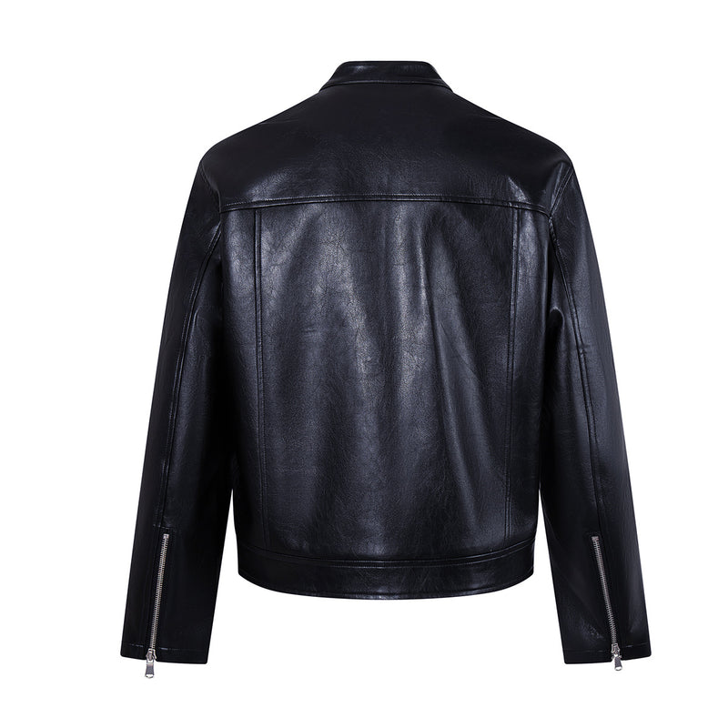 Men's Black Faux Leather Moto Jacket – Relaxed Fit Biker Style