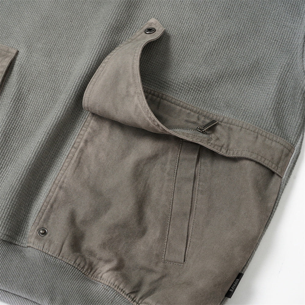 Sweat à capuche homme en maille gaufrée délavée à l’acide, oversize, avec poches cargo zippées