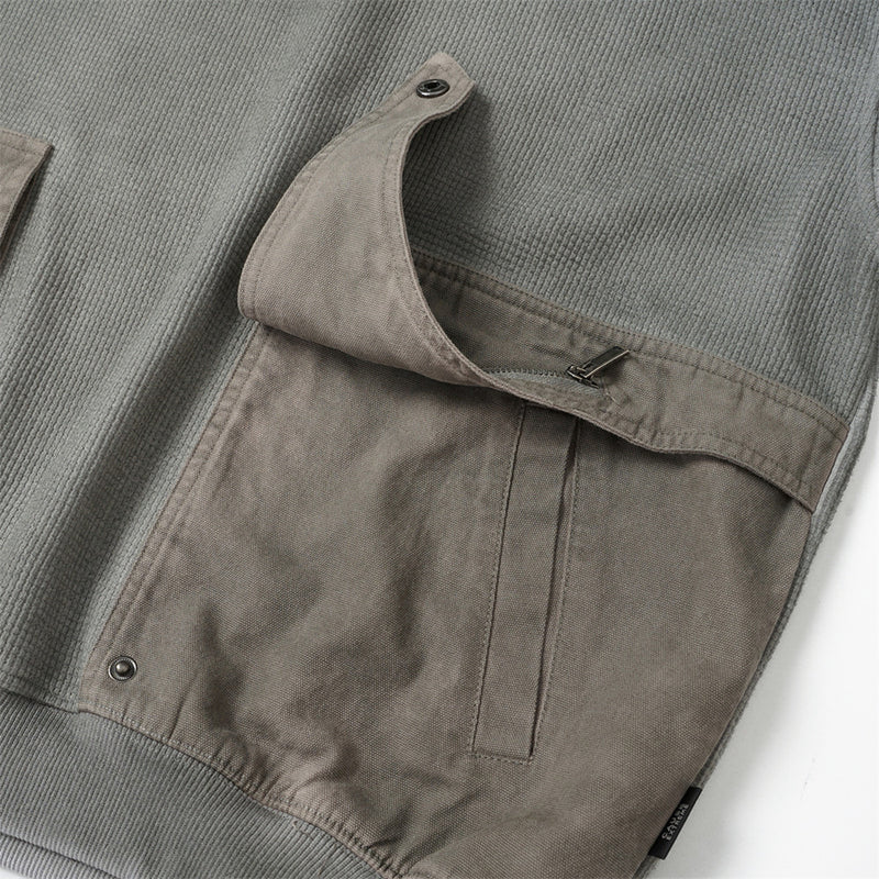 Sweat à capuche homme en maille gaufrée délavée à l’acide, oversize, avec poches cargo zippées