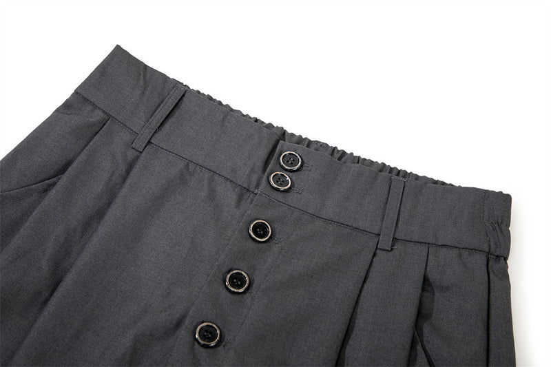 Wide-Leg Pleated Culottes Shorts with Button Fly