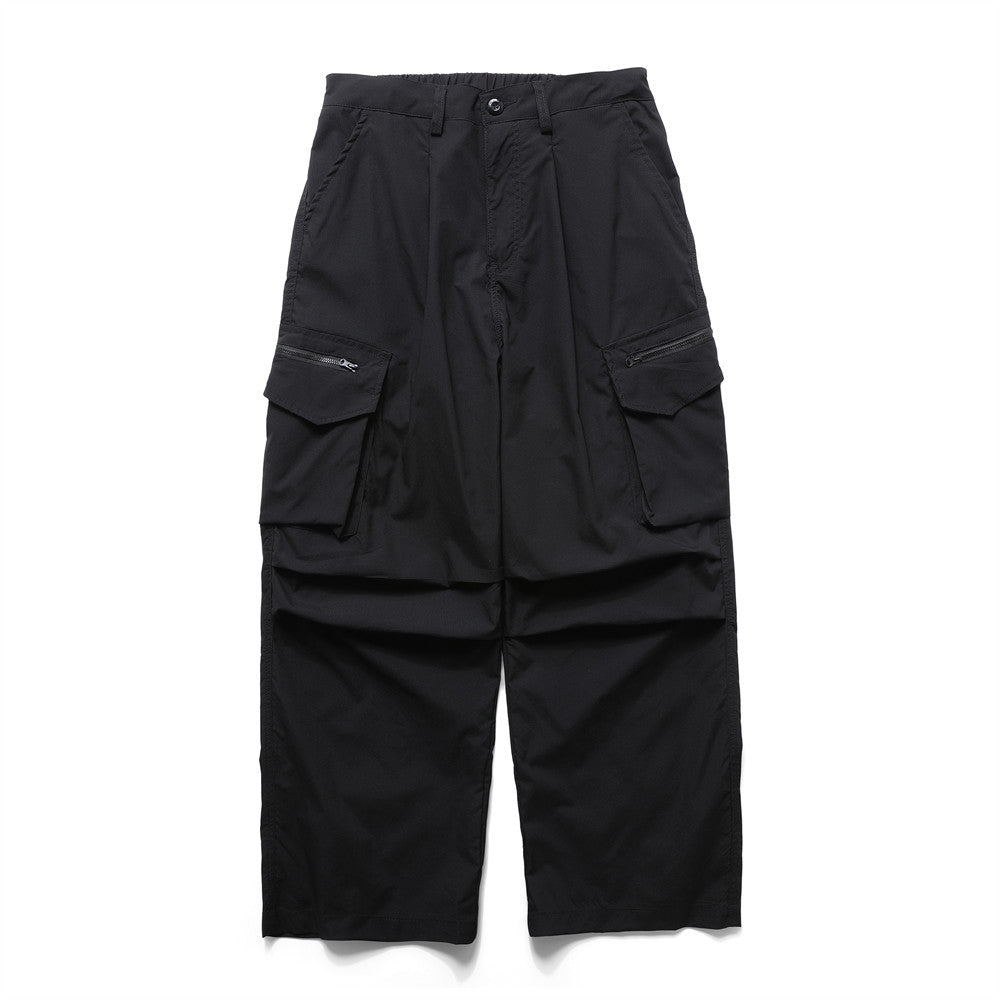 Wide-Leg Cargo Pants – Pleated Parachute Nylon, Relaxed Fit