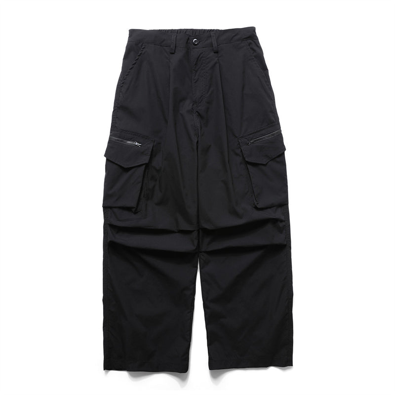 Wide-Leg Cargo Pants – Pleated Parachute Nylon, Relaxed Fit