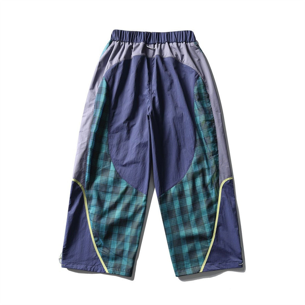 Men's Plaid Patchwork Baggy Pants – Windproof Water-Resistant Drawstring Ankle
