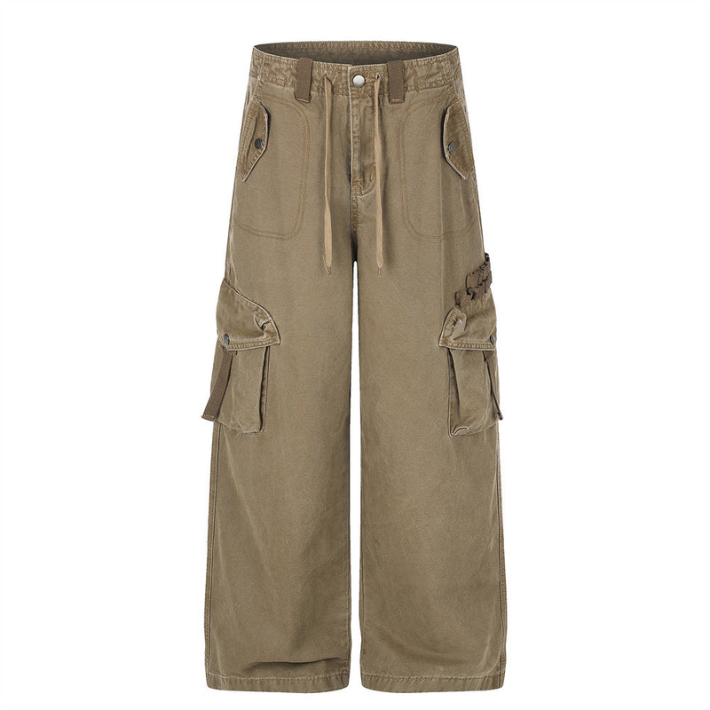 Baggy Cargo Pants Men Wide-Leg Multi-Pocket Washed Streetwear Trousers