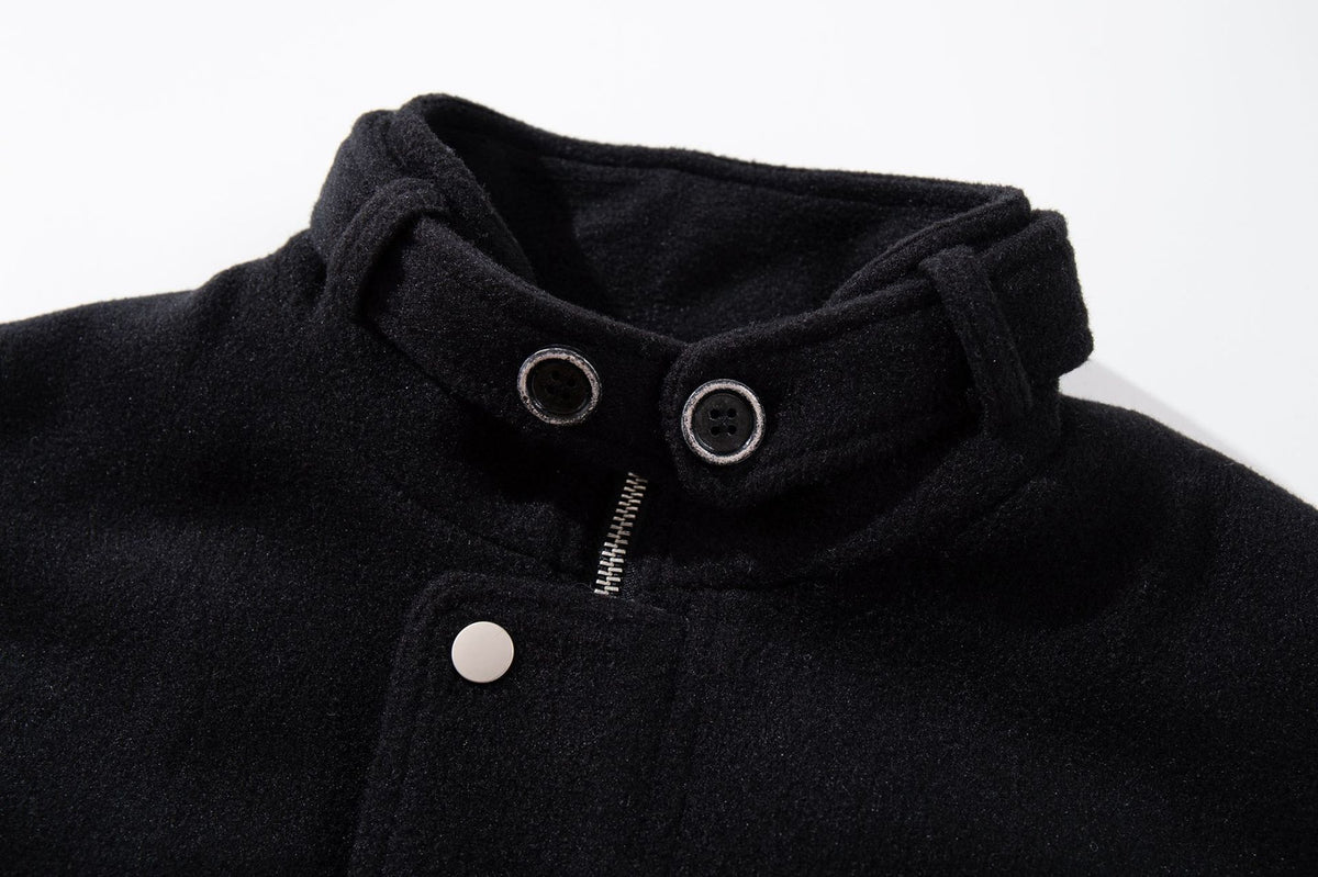Oversized Wool-Blend Belted Bomber Jacket with Stand Collar