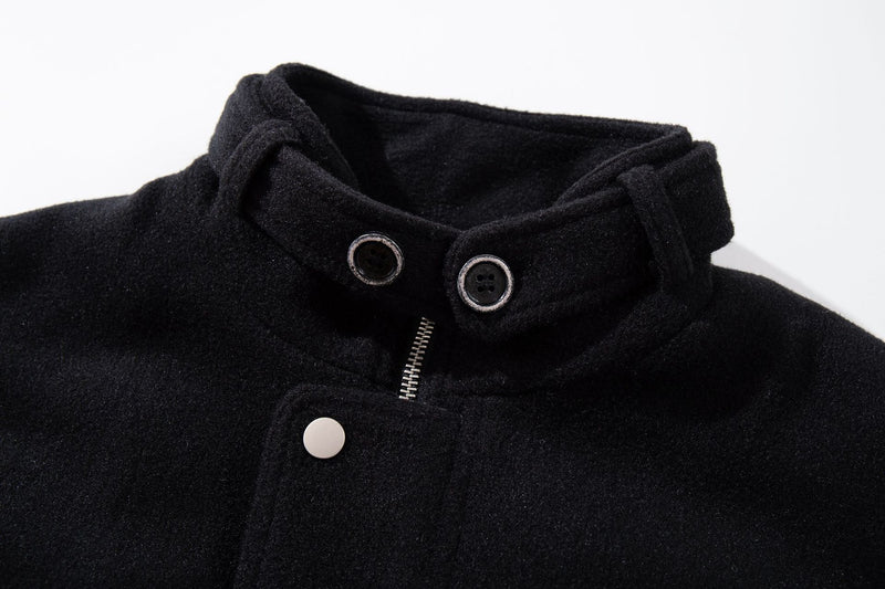 Oversized Wool-Blend Belted Bomber Jacket with Stand Collar