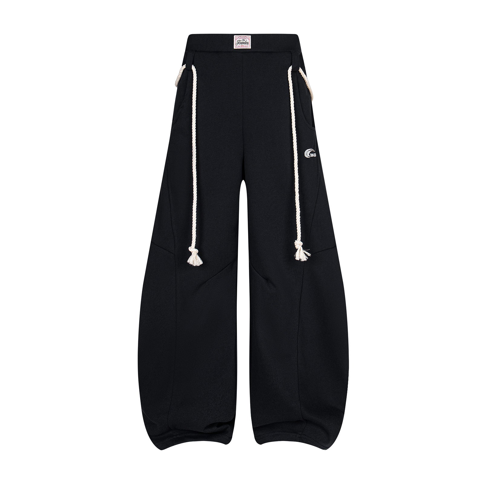 Battlekid Studio wide-leg sweatpants with cream rope drawstrings and curved seam paneling in black