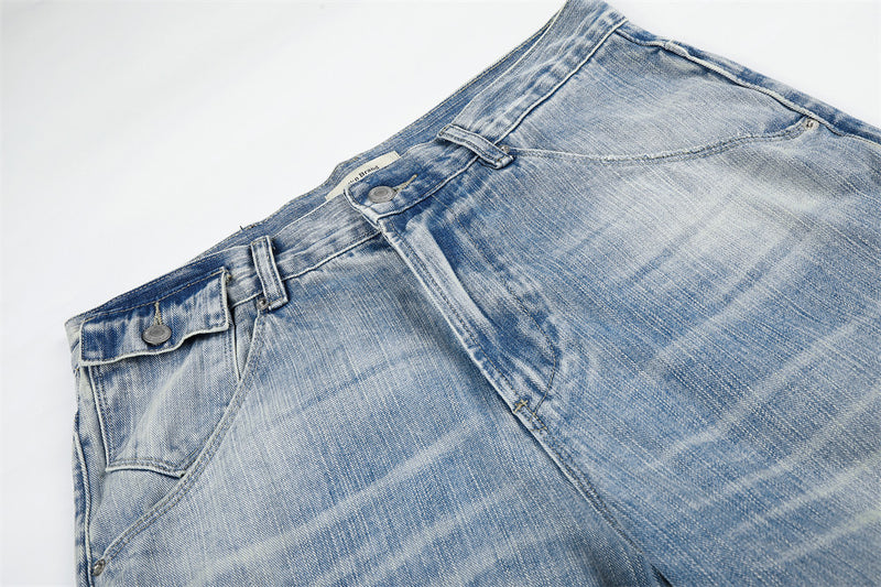 Wide-Leg Barrel Jeans – Vintage Washed Light Blue Curved Silhouette
