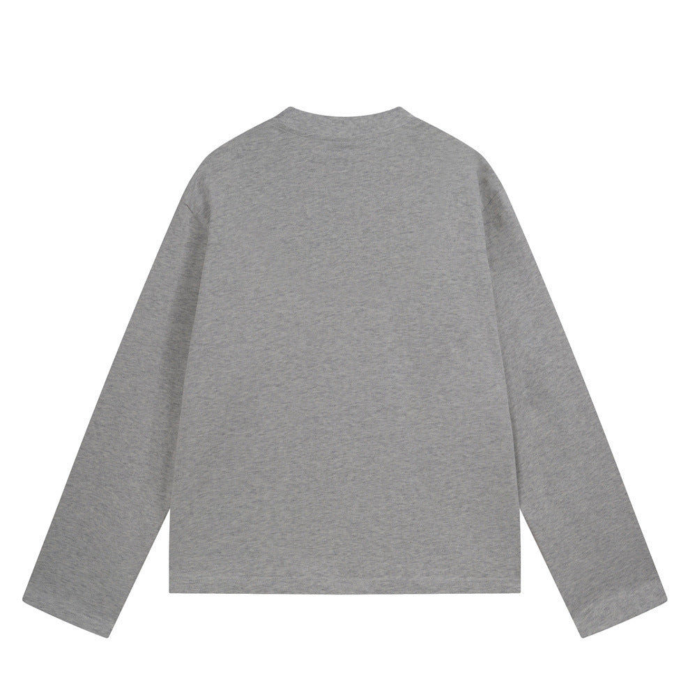 Langarm-T-Shirt mit Rundhalsausschnitt – minimalistischer Schriftprint, meliertes Grau