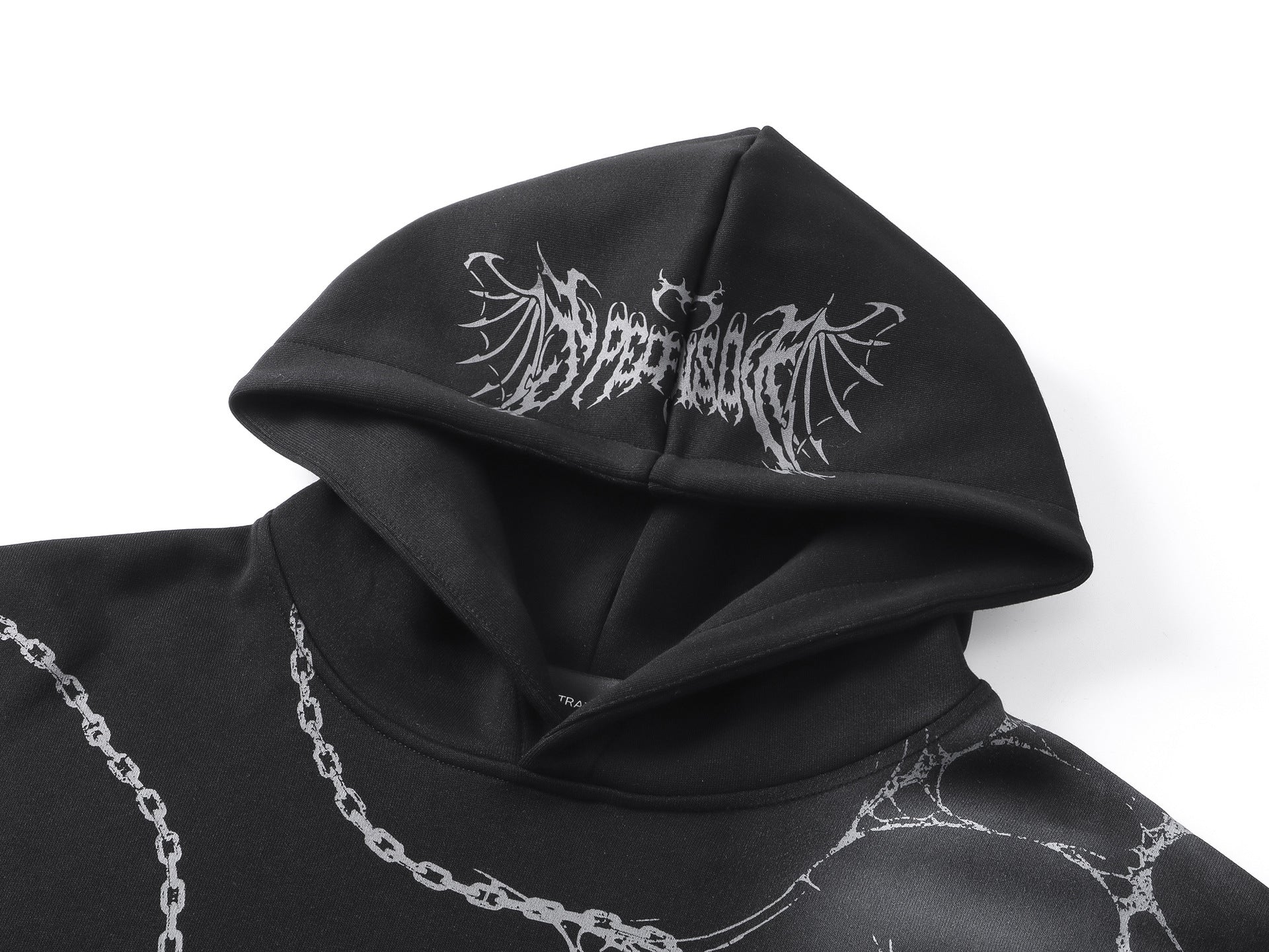 Sudadera oversize gruesa con estampado gótico de cadenas y cruces