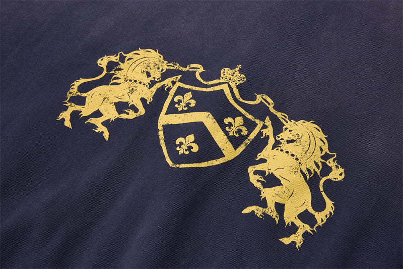 Oversized Zip-Up Hoodie Men — Distressed Heraldic Embroidery, Cropped Bomber Fit