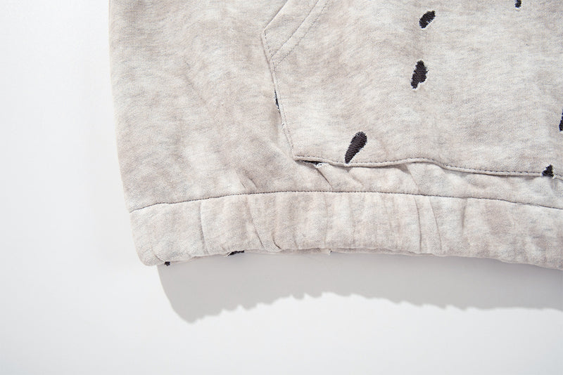 Gray Zip Up Hoodie – Washed Distressed Graffiti Graphic Zip-Front Streetwear
