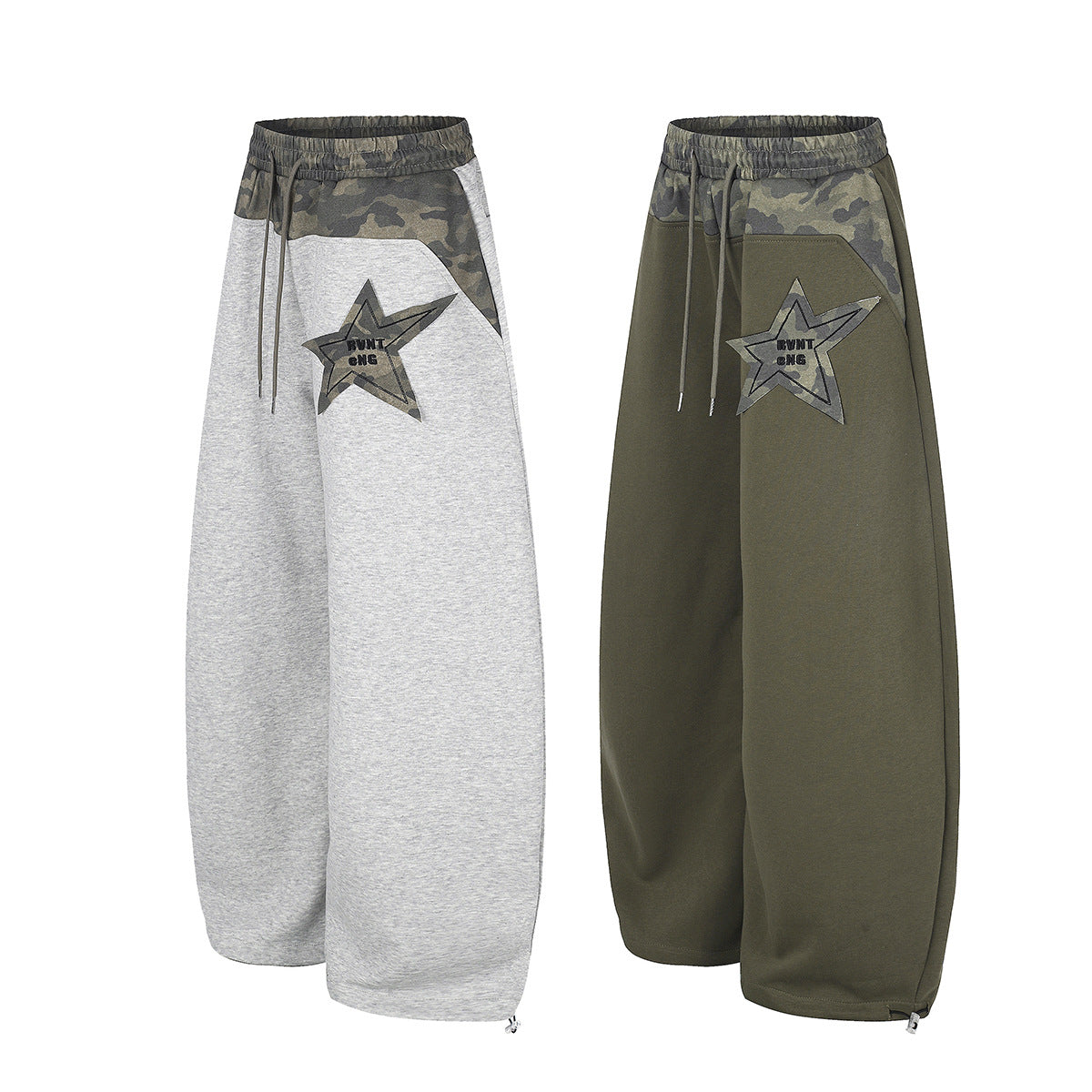 Wide-Leg Sweatpants with Camo Waistband and Star Patch