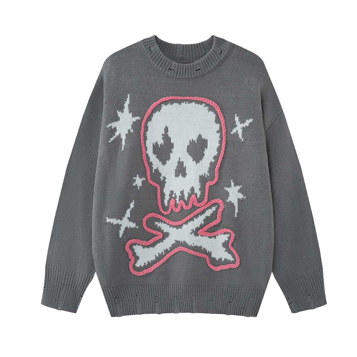 Pull en maille tête de mort & fémurs – Col rond streetwear punk