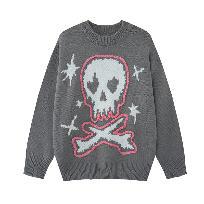 Pull en maille tête de mort & fémurs – Col rond streetwear punk