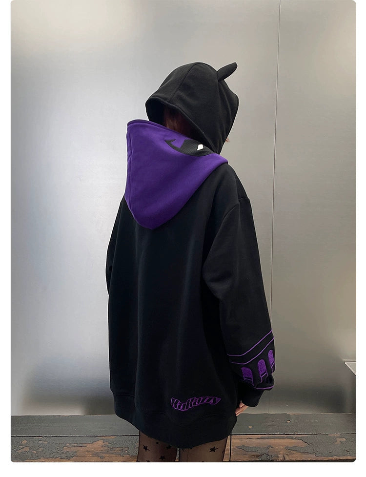 Dark Hero Hoodie - 400GSM Oversized Black and Purple Superhero Zip-Up Sweatshirt