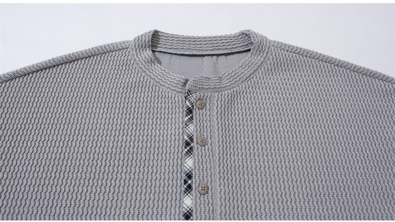 Men's Long Sleeve Waffle-Knit Henley Shirt with Drawstring Hem