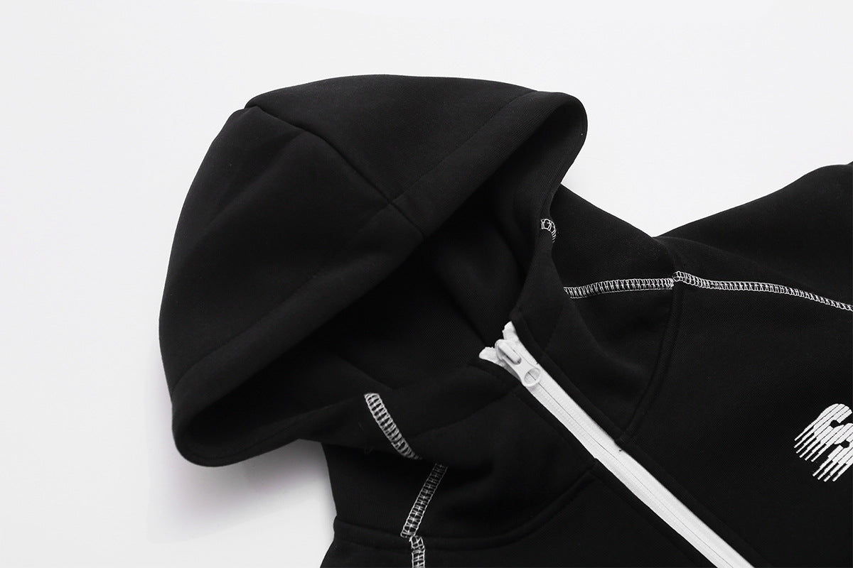 Zip-Hoodie mit kontrastierenden Steppnähten – Kurzer, sportlicher Fit
