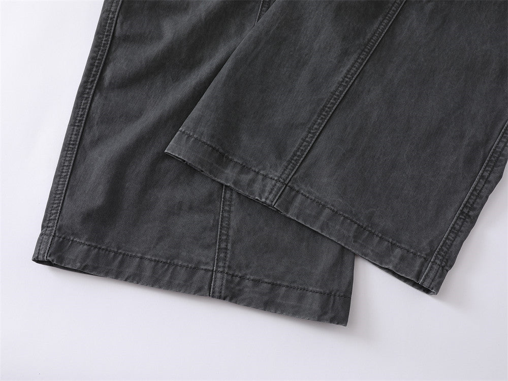 Wide-Leg Cargo Pants – Washed Vintage American Workwear with Oversized Pockets