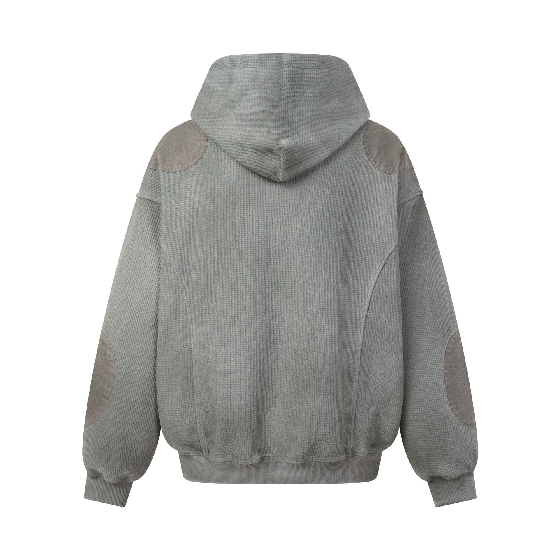 Oversized-Waffelstrick-Hoodie mit dekonstruierter Utility-Reißverschlusstaschen-Optik & Veloursleder