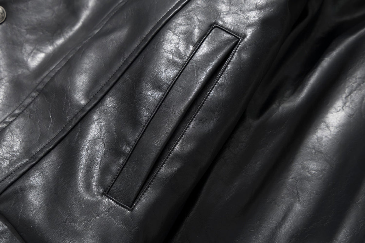 Black Faux Leather Biker Jacket with Faux Fur Collar & Lining