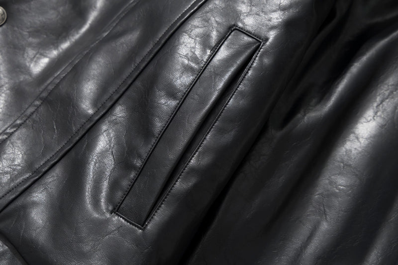Black Faux Leather Biker Jacket with Faux Fur Collar & Lining