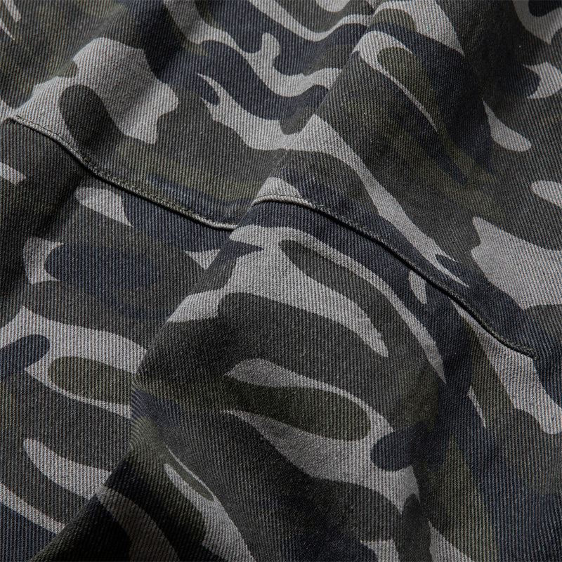 Wide-Leg Camo Cargo Pants – Baggy Fit Dark Green Camouflage Trousers