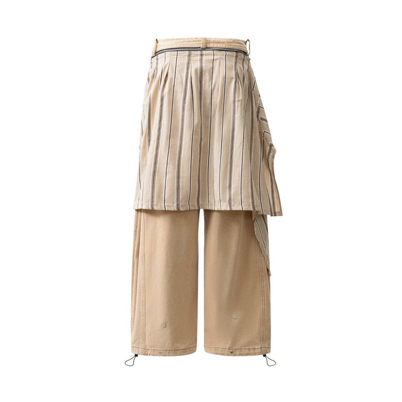 Wide-Leg Baggy Jeans with Detachable Plaid Skirt Overlay — Men's Punk Street